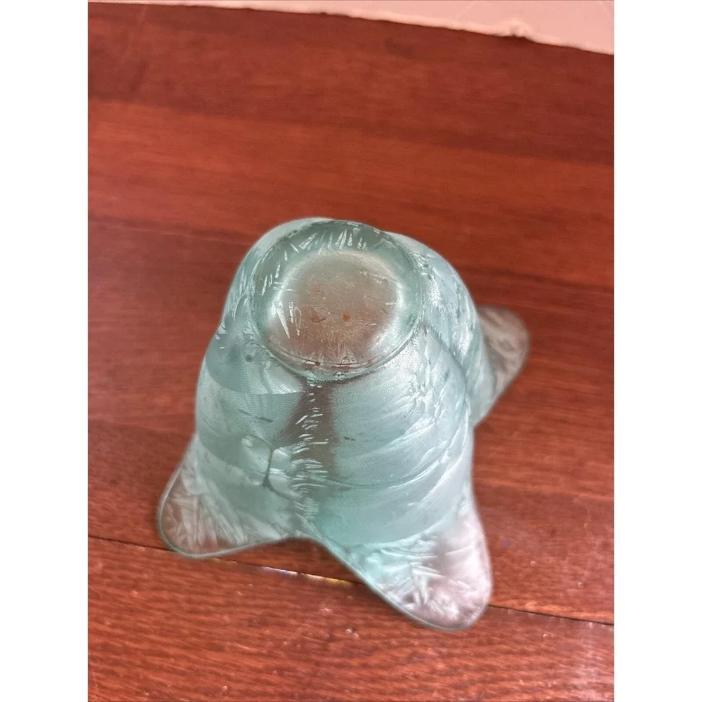 Vintage Art Glass Turquoise Etched/Frosted Tulip‎ Candle Holder